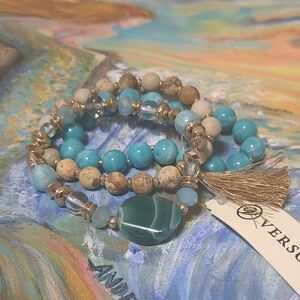 Blue and Gold Beaded Bracelet Set